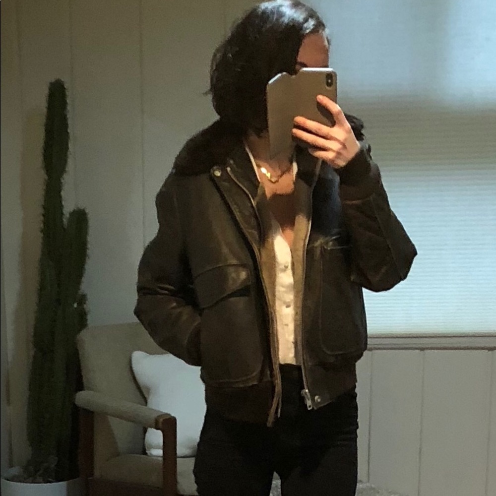 Vintage flight bomber leather jacket distressed